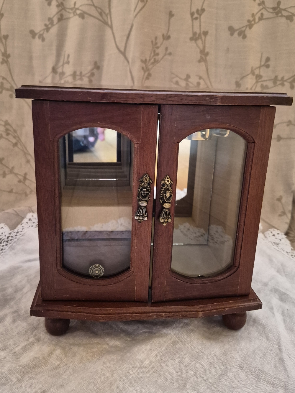 Wooden Jewelry Armoire with Glass Doors - Brown